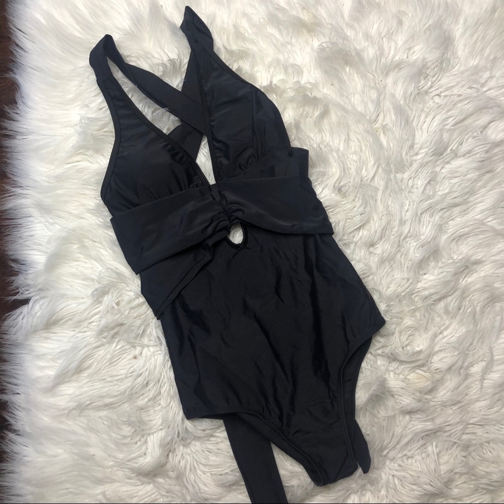 NWOT black wrap one piece monokini swimsuit small